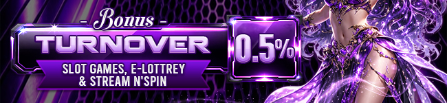 BONUS TURNOVER SLOT GAMES, E-LOTTREY & STREAM N'SPIN 0.5%